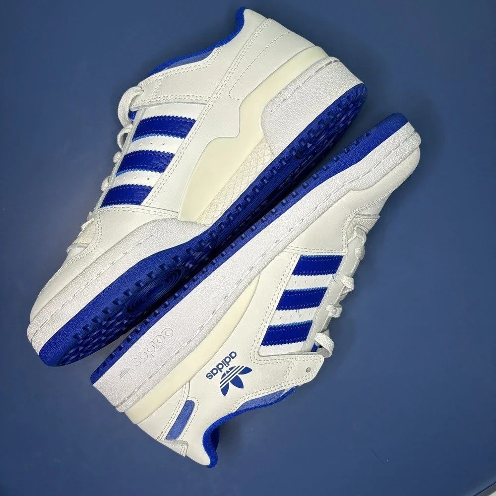 Adidas Shoes Mens 7.5 Forum Low CL White Royal Blue IH7829 Leather Sneaker Retro